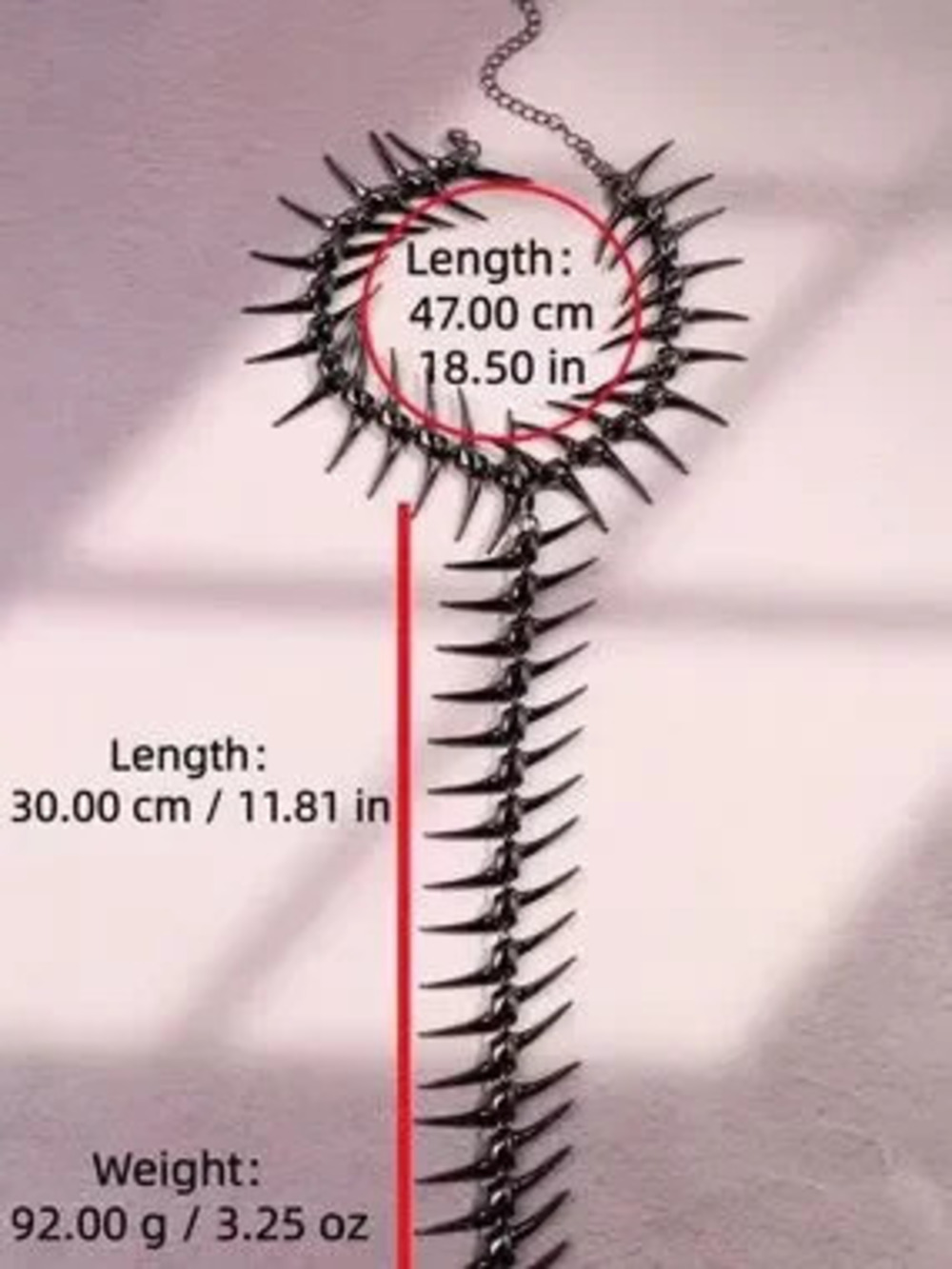 Black Spine-Back Spike Gothic Necklace - Picture 3 of 4